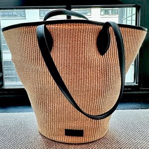 Khaite Osa Raffia Tote with Black Leather Trim